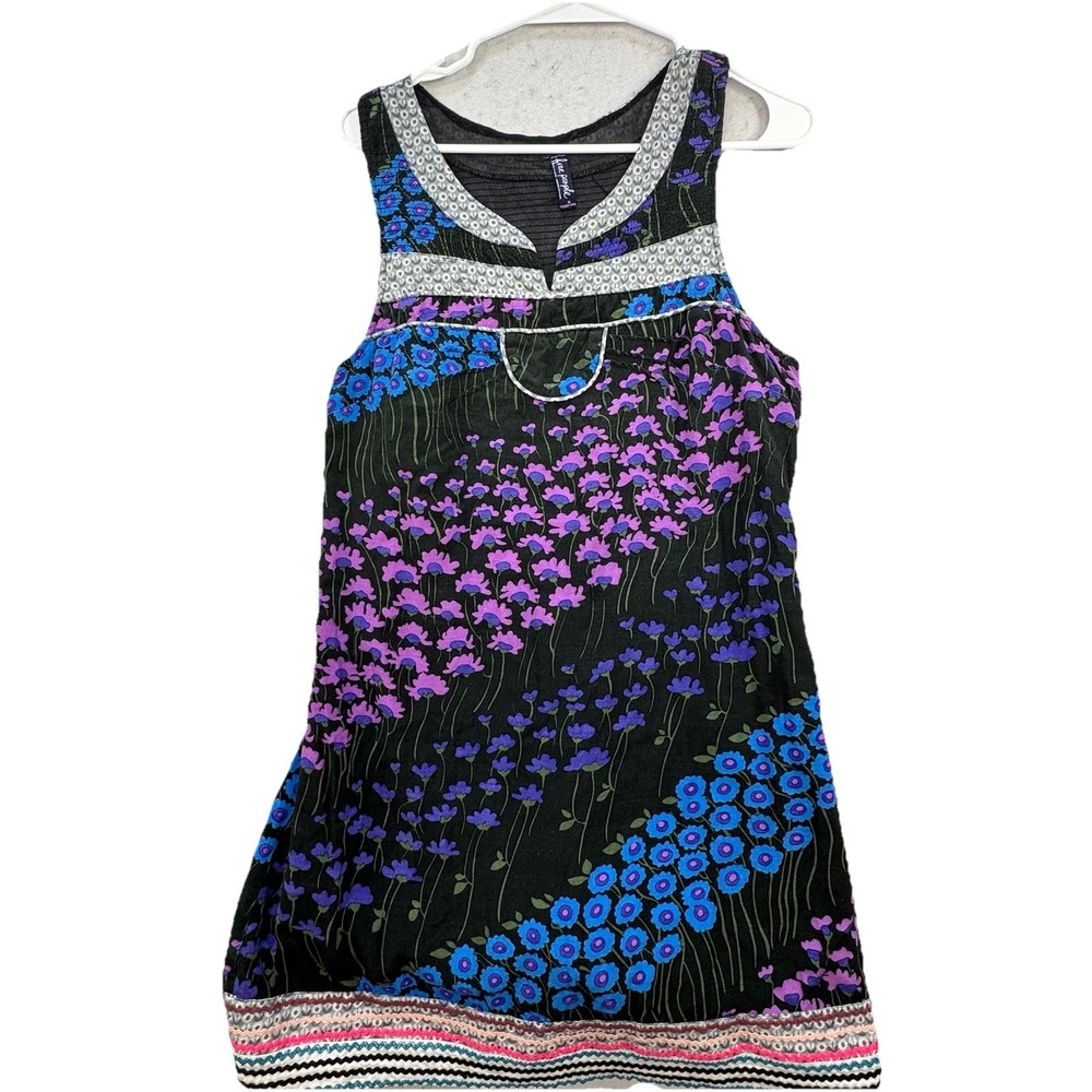 Free People Mini‎ Dress Tunic Top Womens Size 12 Embroidery Floral Lined Boho